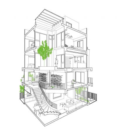 轉角透視圖B，有木建設枝光院／沈庭增建築師