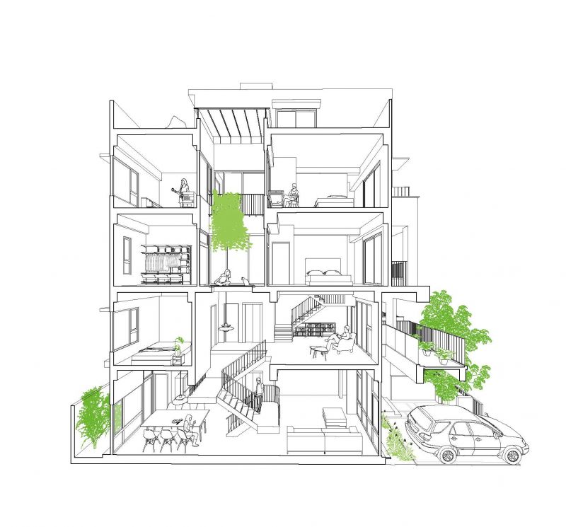 轉角透視圖A，有木建設枝光院／沈庭增建築師
