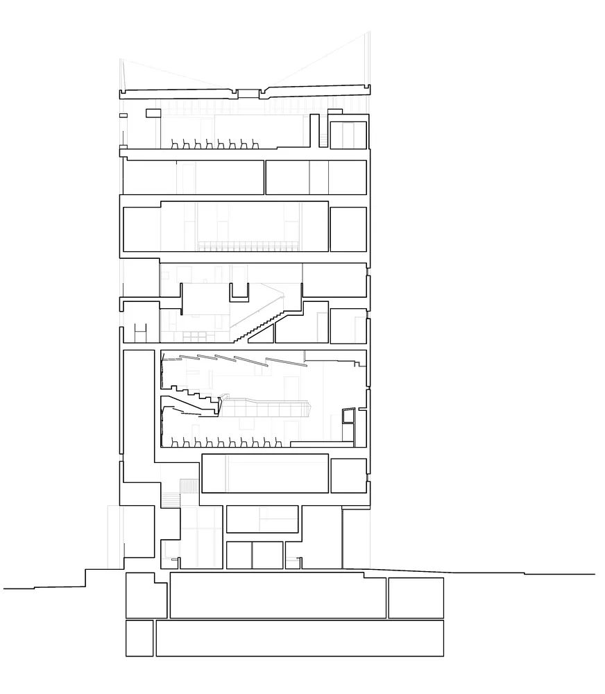 剖面圖 Section 淡江教會文教中心Tamkang Church Culture and Education Center／Behet Bondzio Lin Architekten林友寒+清水建築工坊+十彥建築師事務所