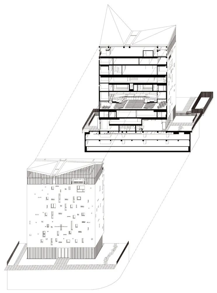 等角透視剖面圖 淡江教會文教中心Tamkang Church Culture and Education Center／Behet Bondzio Lin Architekten林友寒+清水建築工坊+十彥建築師事務所