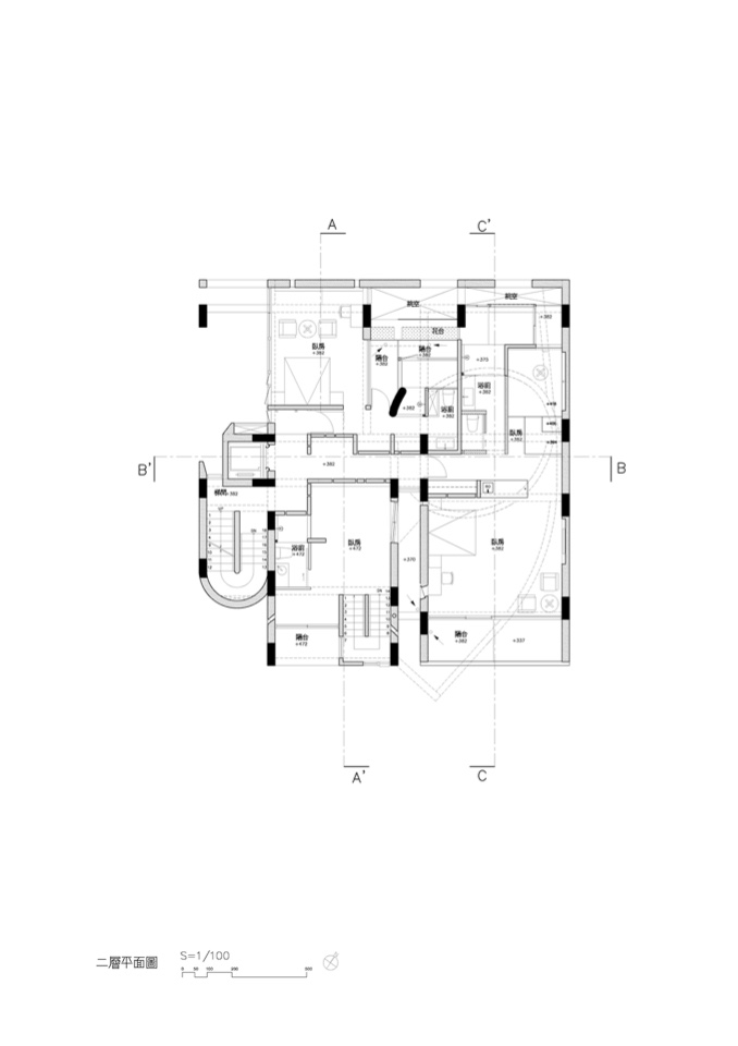 二層平面圖 屏東後灣發宅民宿／徐純一 i²建築研究室