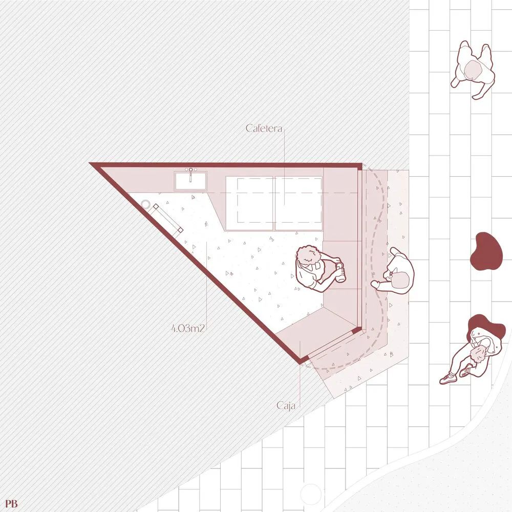 地面層平面圖 Plan 阿根廷民眾咖啡店Caffe del Popolo／Rare Studio Experimental