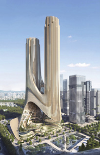 Zaha Hadid Architects，深圳灣超級總部基地C塔大樓，2020-2027年／Zaha Hadid Architects 提供及由Brick Visual繪製