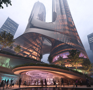 Zaha Hadid Architects，深圳灣超級總部基地C塔大樓，2020-2027年／Zaha Hadid Architects 提供及由Brick Visual繪製
