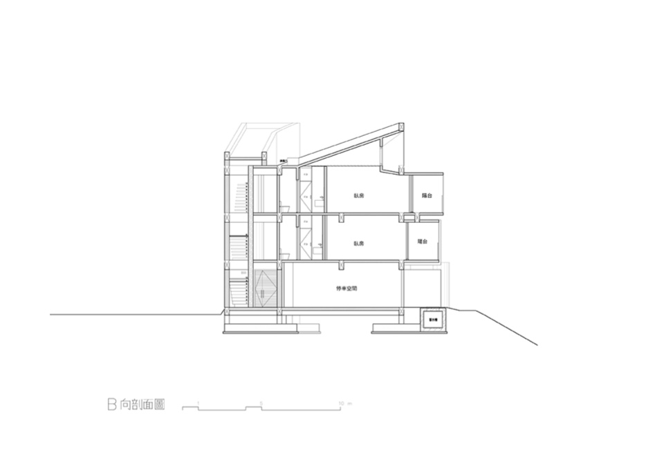 B向剖面圖 屏東光現旅宿/徐純一 i²建築研究室