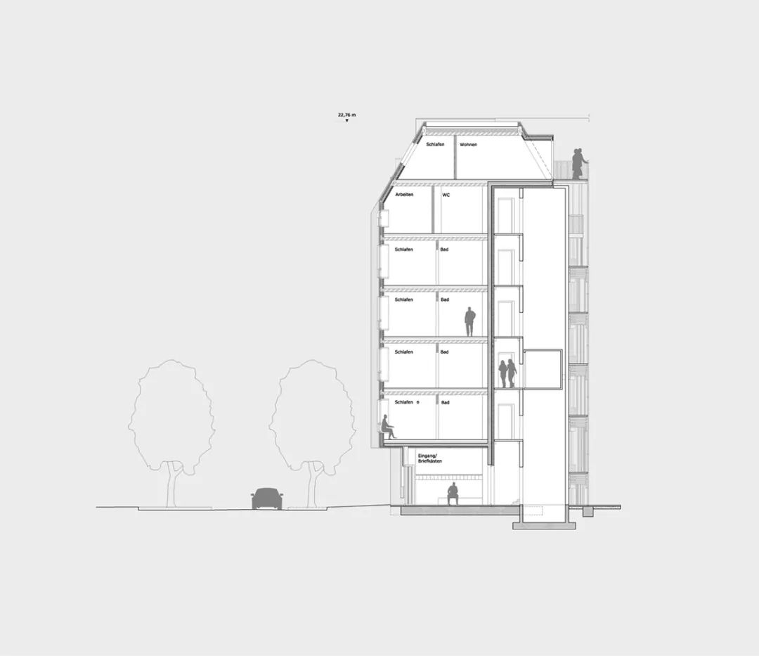 剖面圖 Section Berlin Apartment 柏林集合住宅Eisberg／rundzwei Architekten