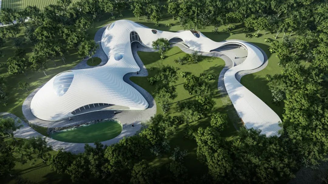 鳥瞰效果圖 3D列印屋頂，創盟國際「成都天府農博園展示館」動工