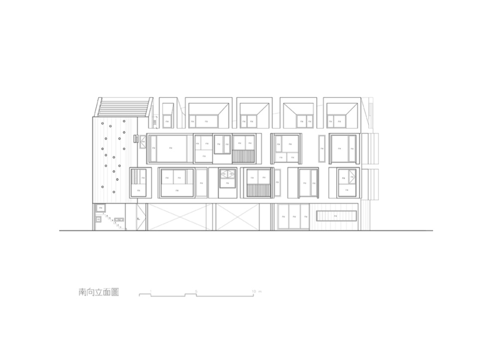 南向立面圖 屏東光現旅宿/徐純一 i²建築研究室