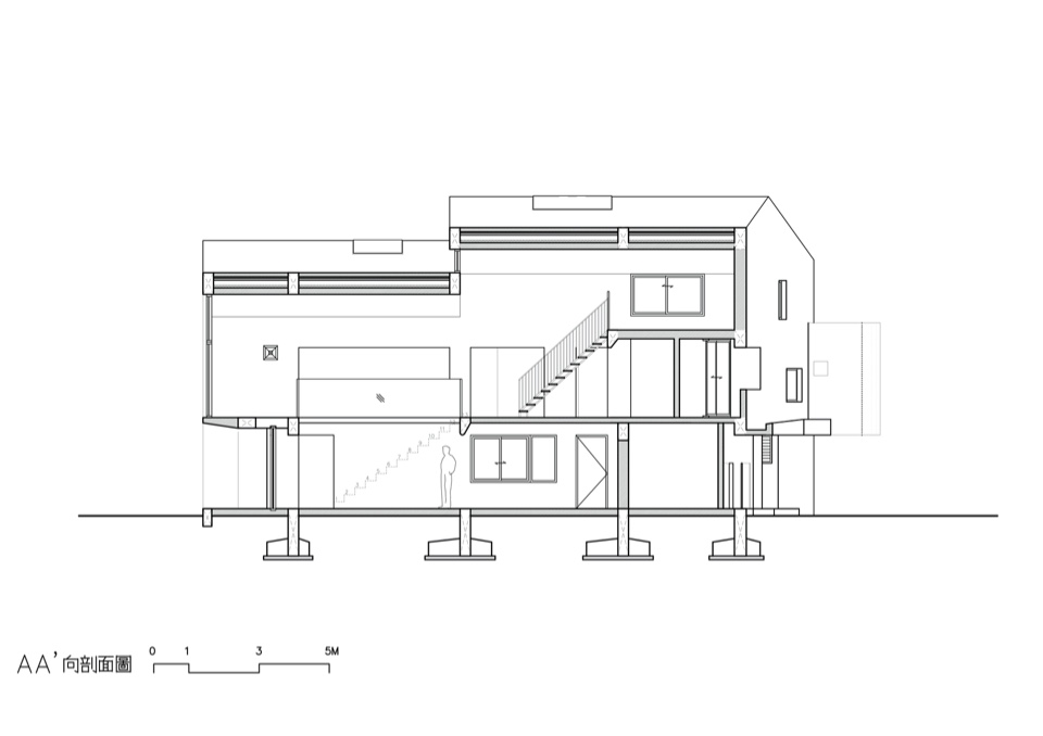 A向剖面圖 竹北許宅 私人住宅 Taiwan House／徐純一 i²建築研究室