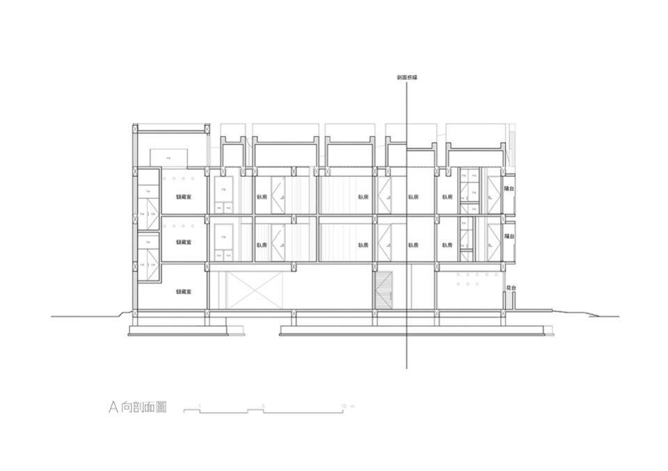 A向剖面圖 屏東光現旅宿/徐純一 i²建築研究室