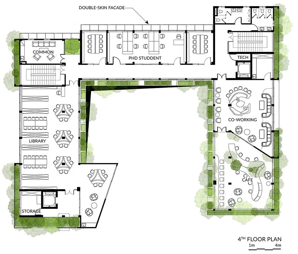 四樓平面圖 Plan 越南高等數學研究所／1+1>2 Architects