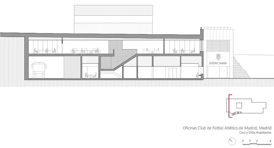 橫剖面圖 Section ©Cruz y Ortiz Architects 馬德里競技俱樂部辦公室室內設計Club Atlético de Madrid interior design／Cruz y Ortiz Arquitectos