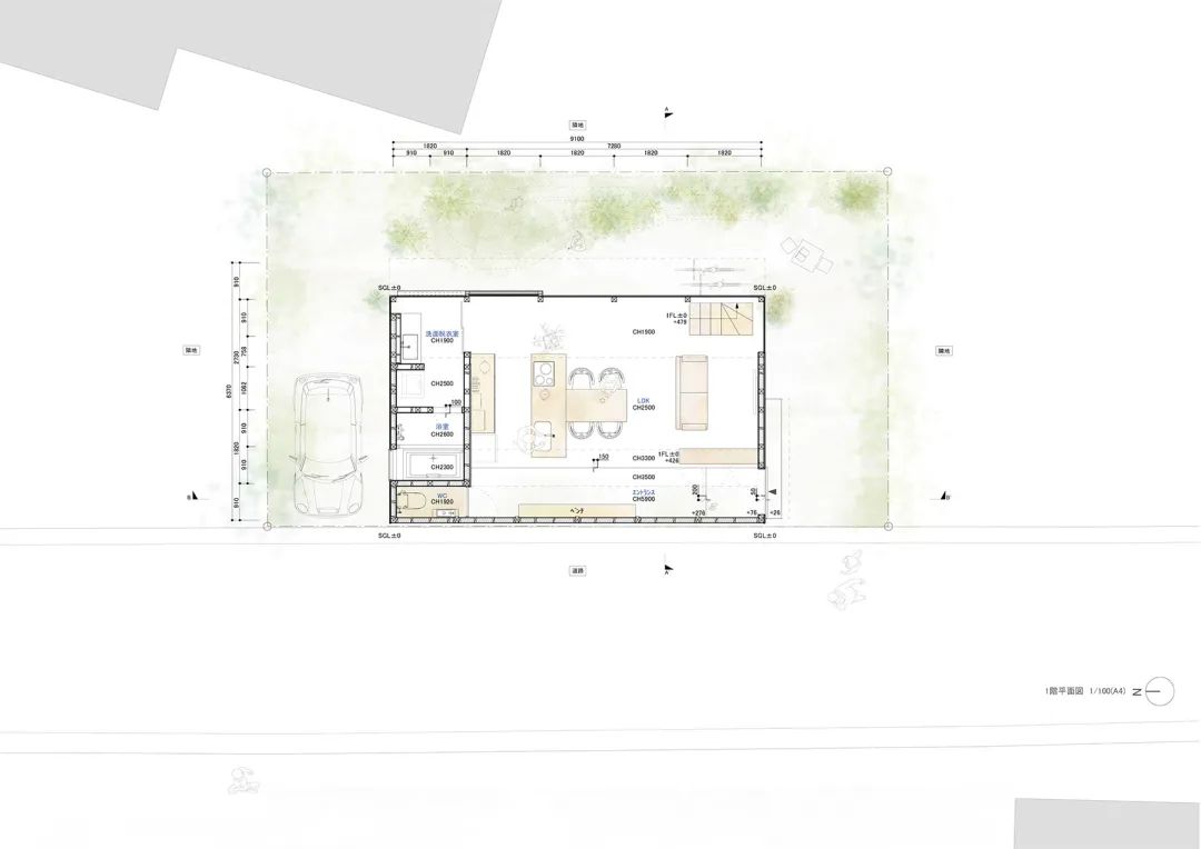 地面層平面圖 Plan 日本木造私人住宅House ST／1-1 Architects