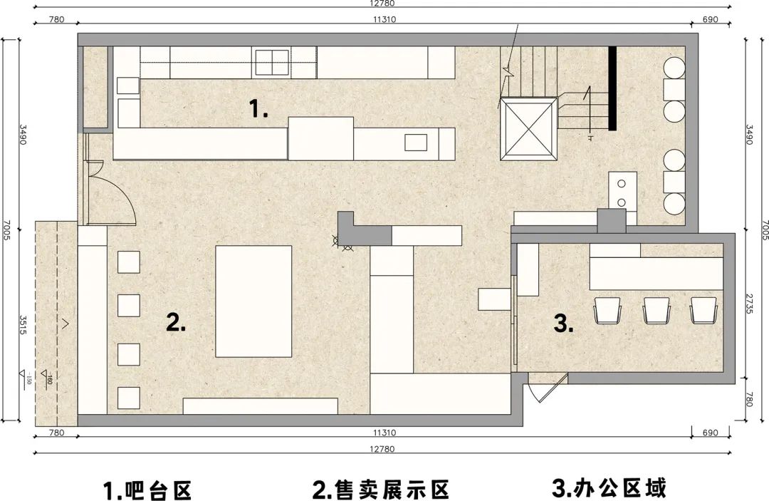 一樓平面圖 Plan 蘇州日系麵包店Poka Poka Bakery／築寸空間設計