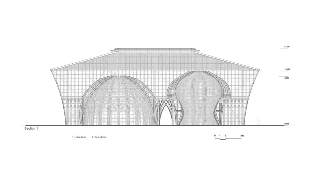剖面圖 Section 富國島大世界歡迎中心Vinpearl 越南建築 竹構造 Vietnam Bamboo Structure/VTN Architects 武重義建築事務所