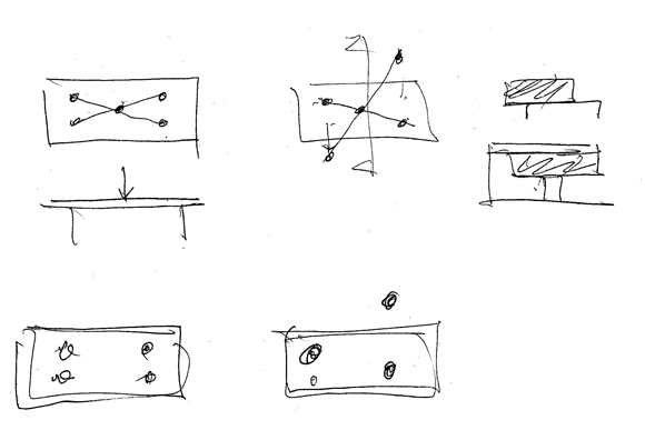 Sketches of the configuration of four points and Maison à Bordeaux by Cecil Balmond
