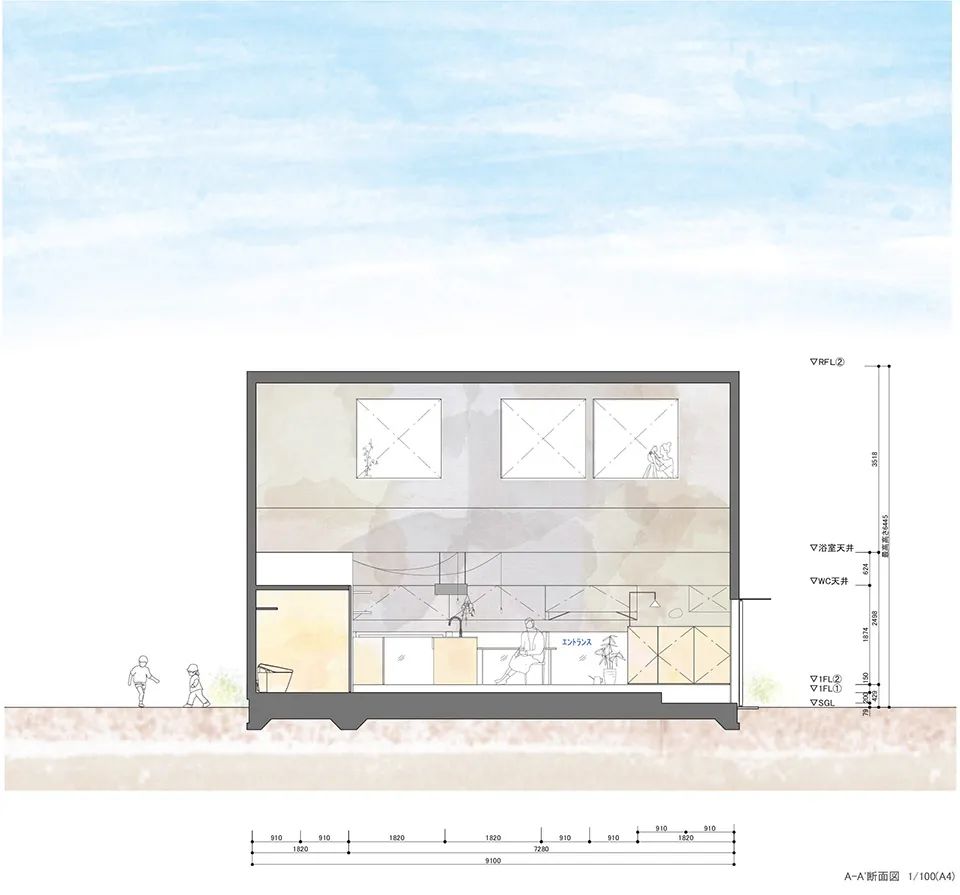 剖面圖 Section 日本木造私人住宅House ST／1-1 Architects