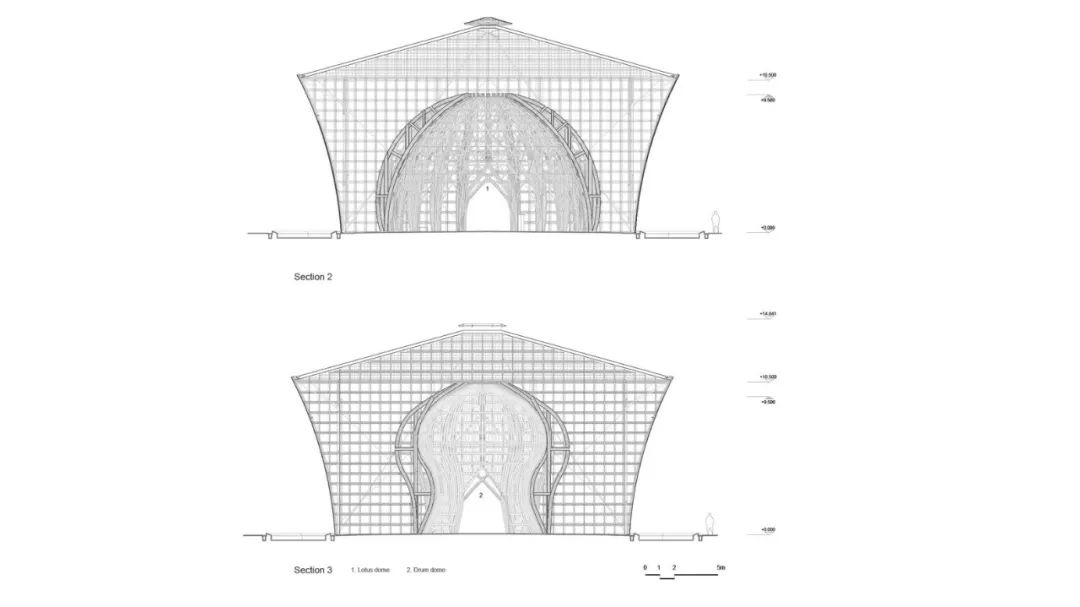 剖面圖 Section 富國島大世界歡迎中心Vinpearl 越南建築 竹構造 Vietnam Bamboo Structure/VTN Architects 武重義建築事務所