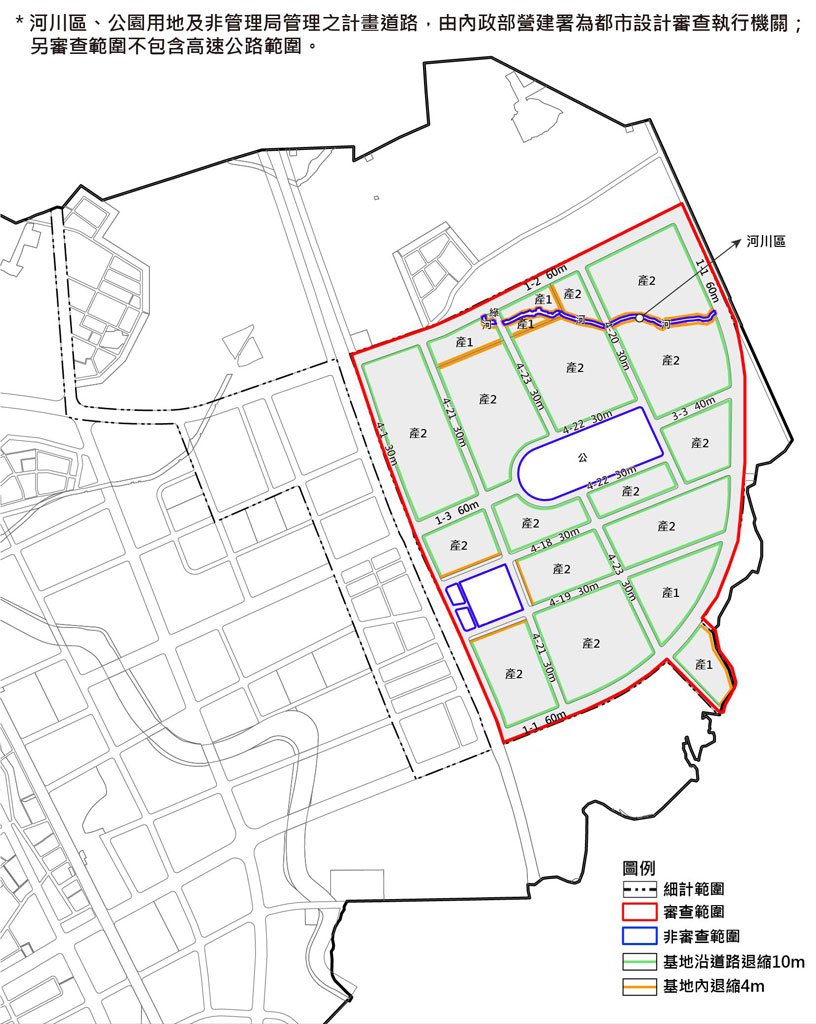 高雄新市鎮特定區第二期細部計畫科學園區都市設計建築基地臨道路退縮示意圖