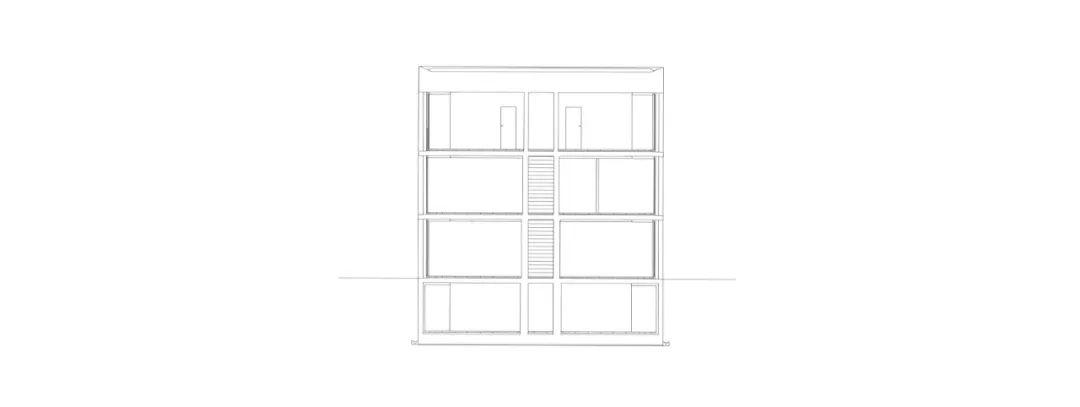 剖面圖 Section,建築師工作室Architect’s office with two steps in situ concrete/Pascal Flammer