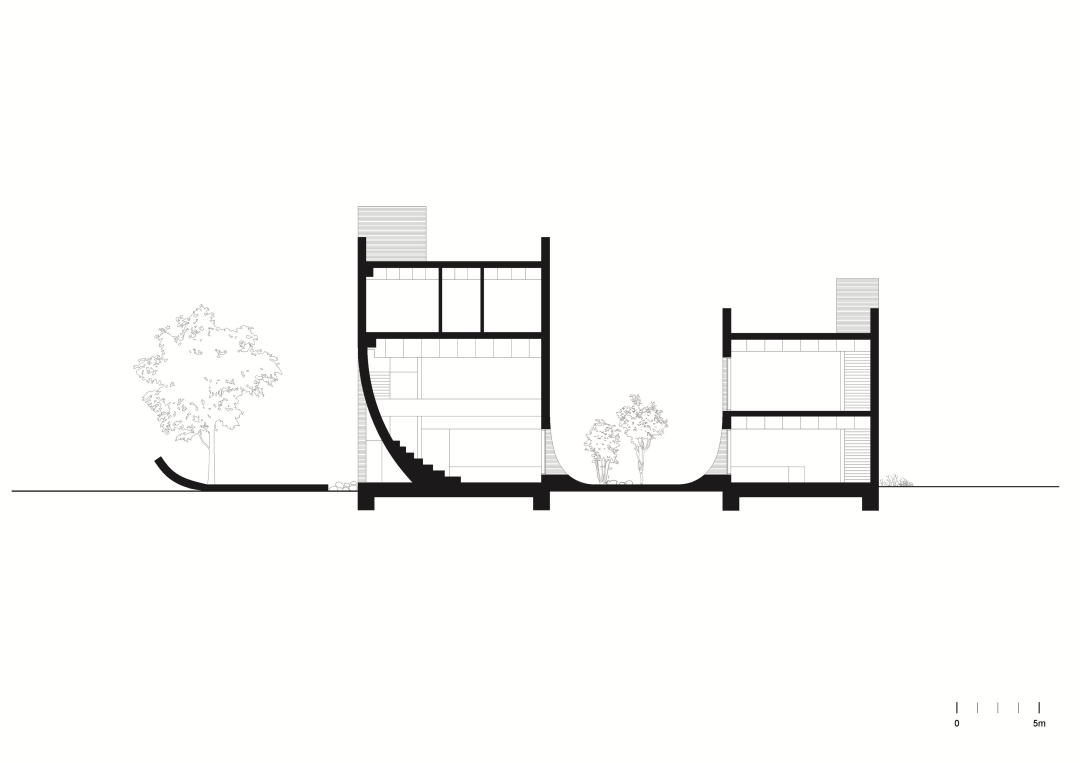 剖面圖 Section 韓國泰瑞咖啡館Café Teri (카페태리, 봉이호떡)／NAMELESS Architecture