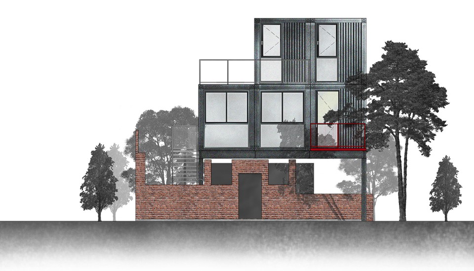 西向立面圖 container house 台中貨櫃屋 漂浮之屋／七澄建築