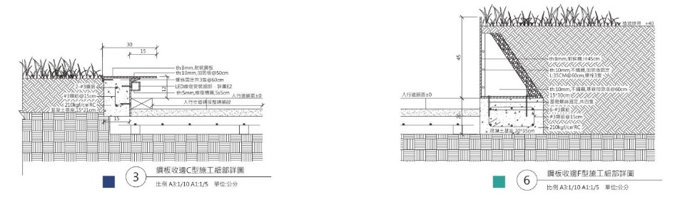 鋼板收邊施工細部詳圖，新竹幸福廣場／嶼山工房 林聖峰