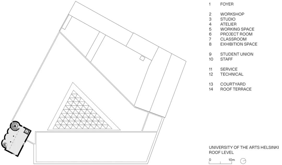 屋頂平面圖 Plan 赫爾辛基藝術大學University of the Arts Helsinki／JKMM Architects