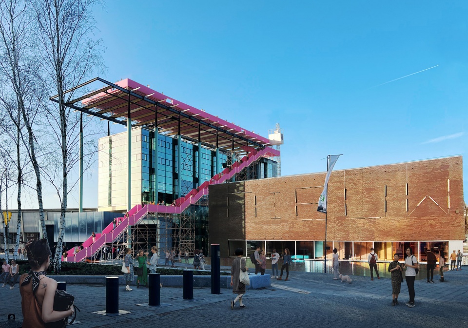 MVRDV設計的「The Podium」屋頂平台,靈感源自由荷蘭著名建築師Jo Coenen曾經為荷蘭新研究所設計的獨特棚架 With its distinctive pergola, the design of Het Nieuwe Instituut by Jo Coenen inspired the team to create a platform 29 metres high