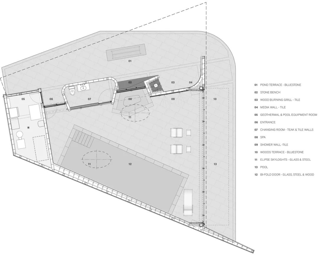 平面圖 Plan 紐約州游泳池屋Gray Niva Pool House／GAuthier Architects