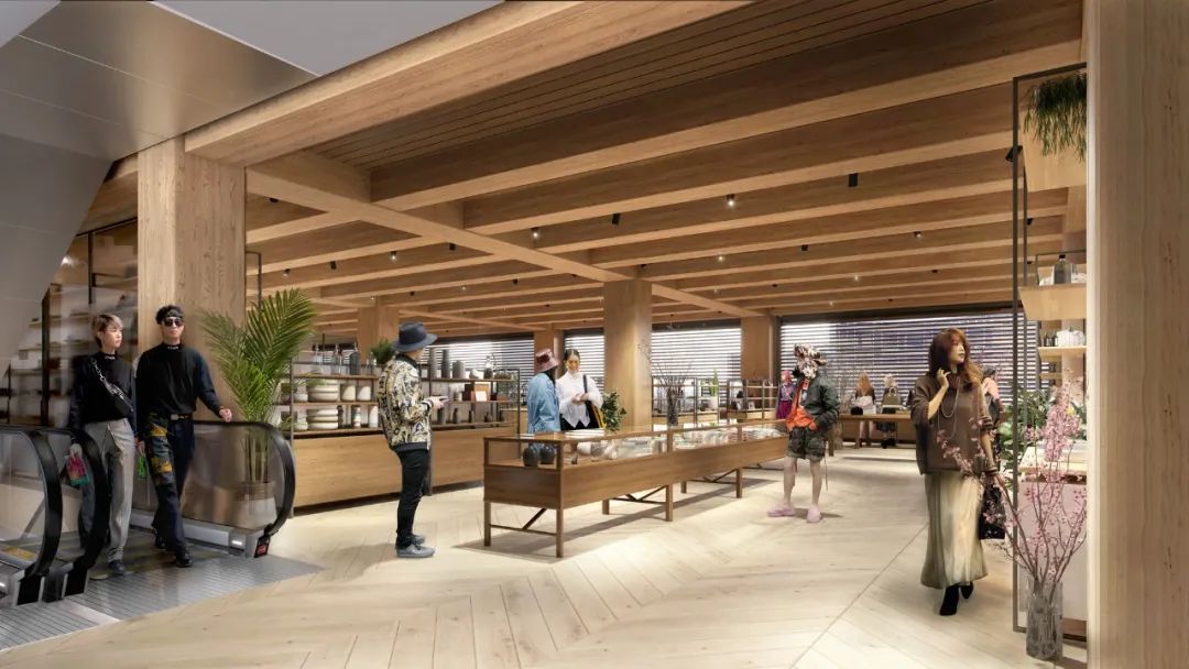 澀谷丸井百貨大樓內部空間將有著開放式零售單元、木地板、木製天花板以及可以增強建築物抗震性能的鋼結構