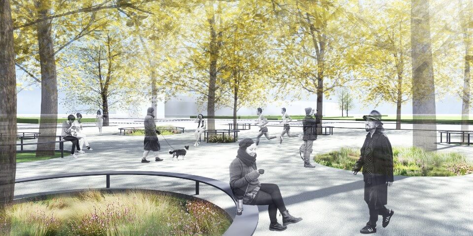 街角廣場透視模擬圖 台北市西區門戶計畫,三井倉庫歷史建築景觀設計/吳書原 太研規劃設計