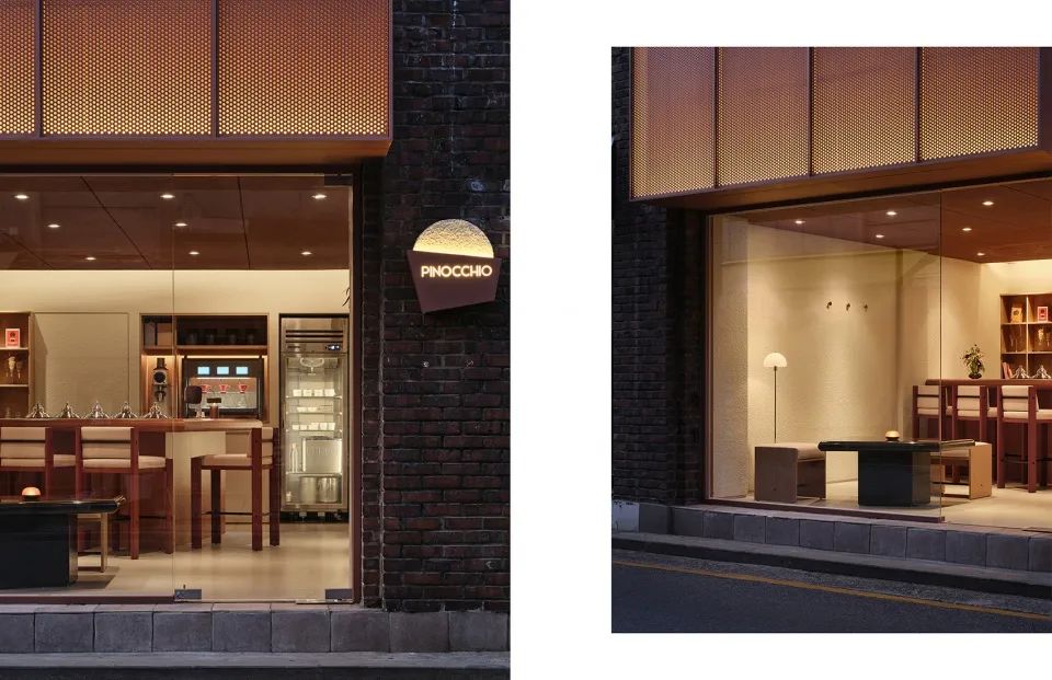 立面採用沖孔板內置燈光，營造溫馨感 首爾冰淇淋兼咖啡店PINOCCHIO Gelato and Coffee Shop／WARP AND WOOF