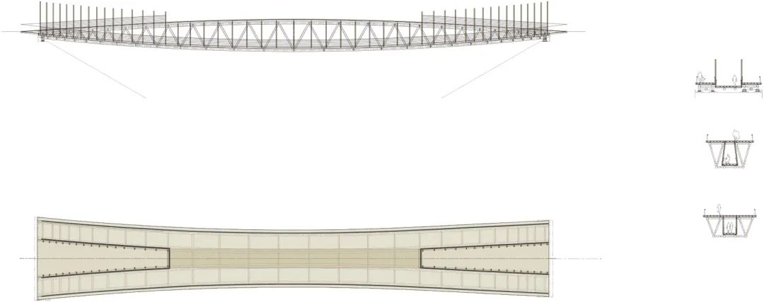 平面圖 Plan、立面圖 Elevation、剖面圖 Section 南三陸中橋人行步橋Pedestrian Bridge/Kengo Kuma隈研吾建築都市設計事務所