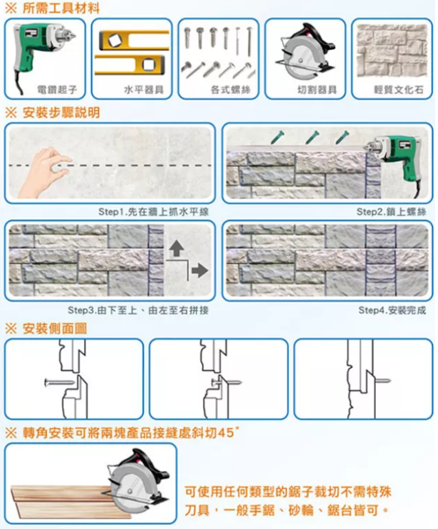 PU文化石安裝流程圖