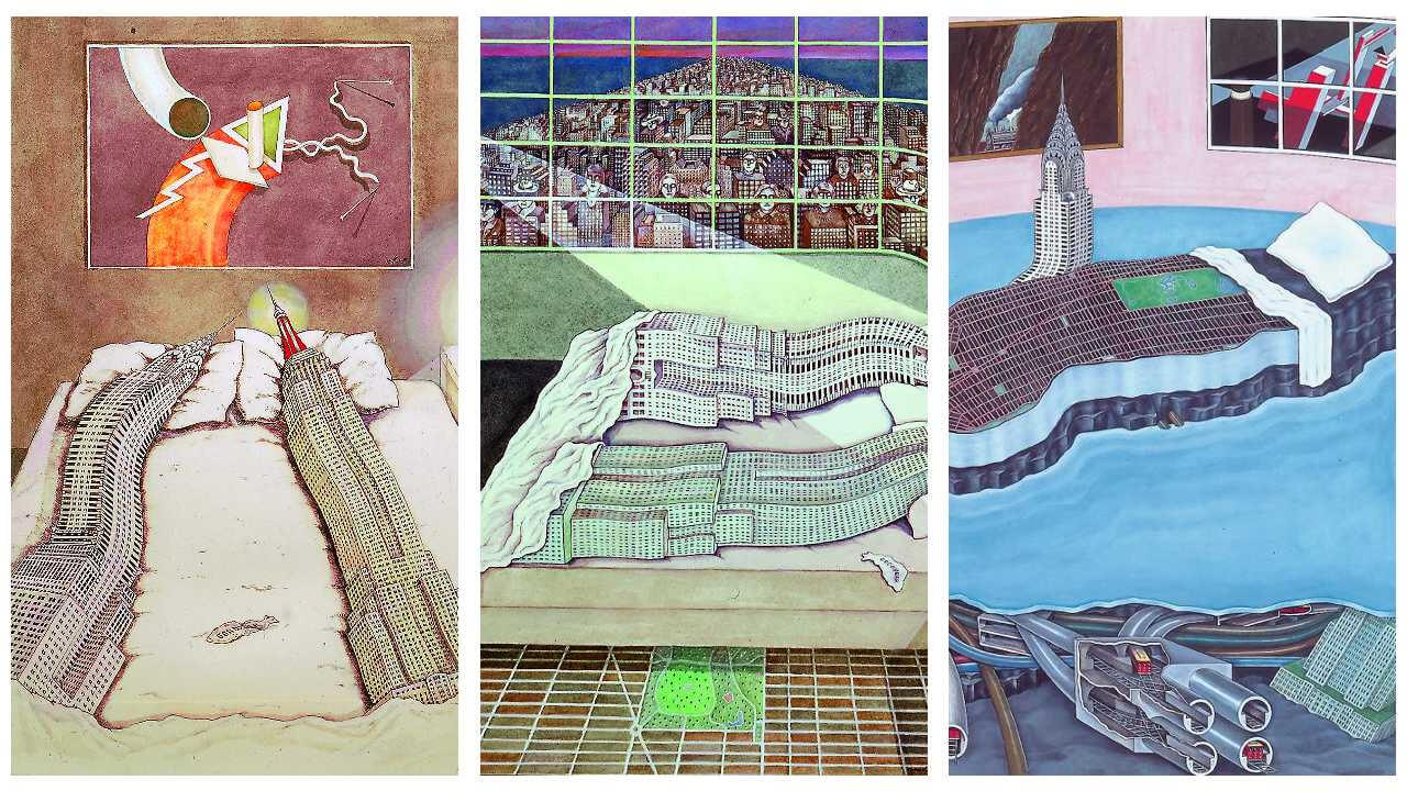 以上三張圖圖說:芙森朵的《建築物的秘密生活》系列裡最著名的三聯畫,有別於全球多數流通版本,改以跨頁大圖方式呈現。