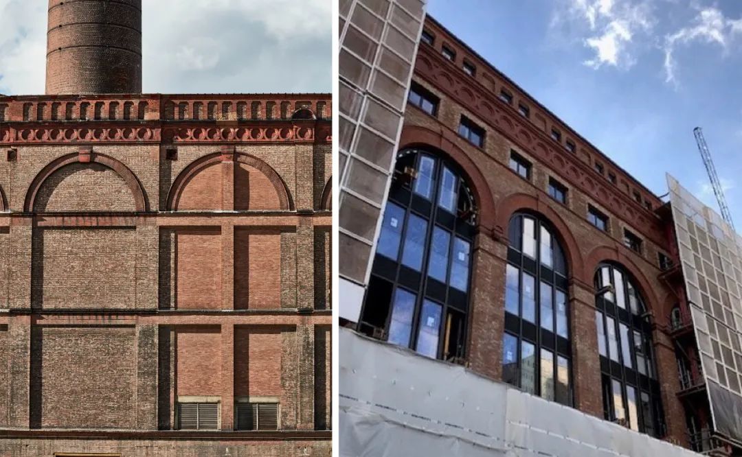 盡可能多地保留發電廠磚外牆原始材料,同時賦予新的外觀 The old brickwork retains as much of the original material as possible while giving it an updated look