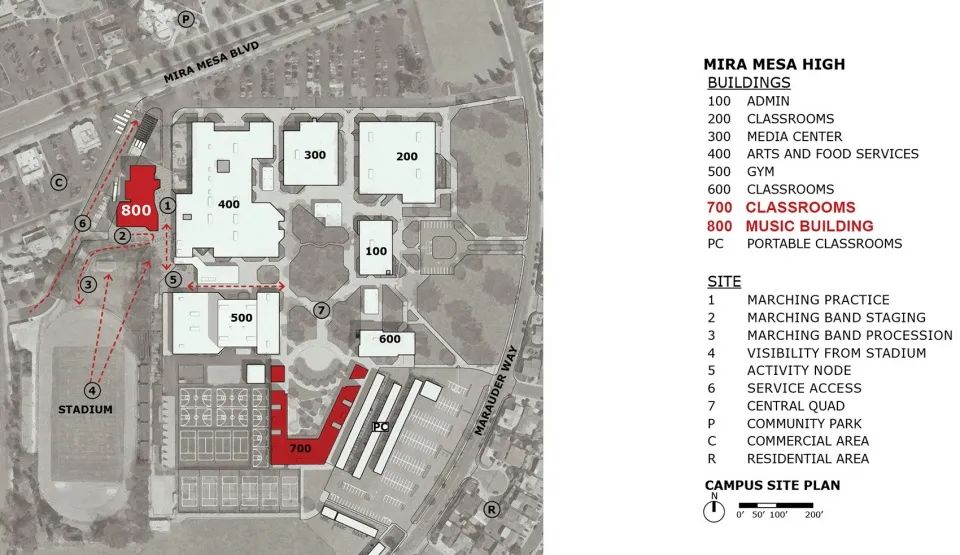 基地位置圖 美國加州的高中教室及音樂廳Mira Mesa High School／Architects Mosher Drew