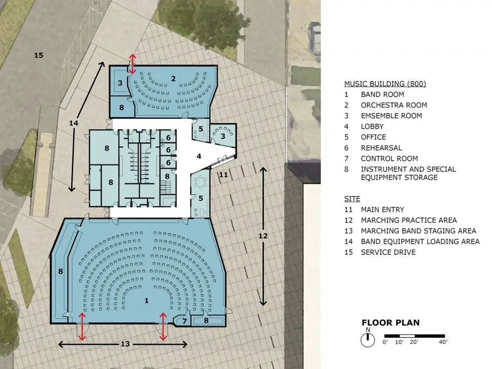 Mira Mesa High School音樂廳平面圖 Plan／Architects Mosher Drew