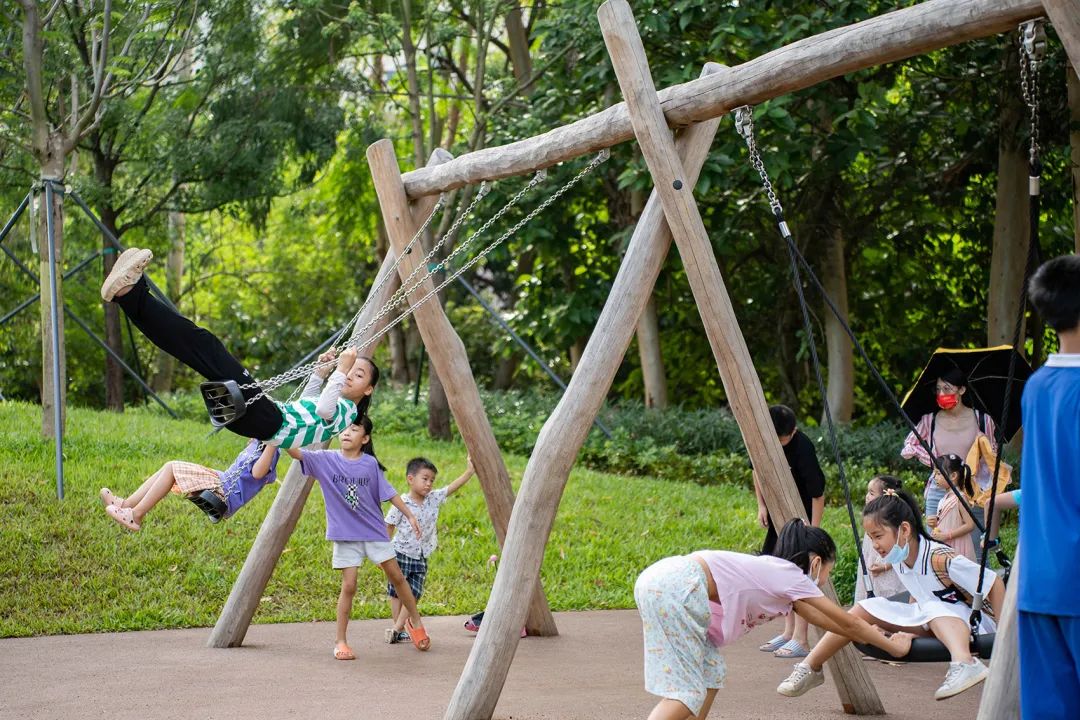 深圳坪山兒童公園 兒童遊樂場的趣味攀爬架及鞦韆