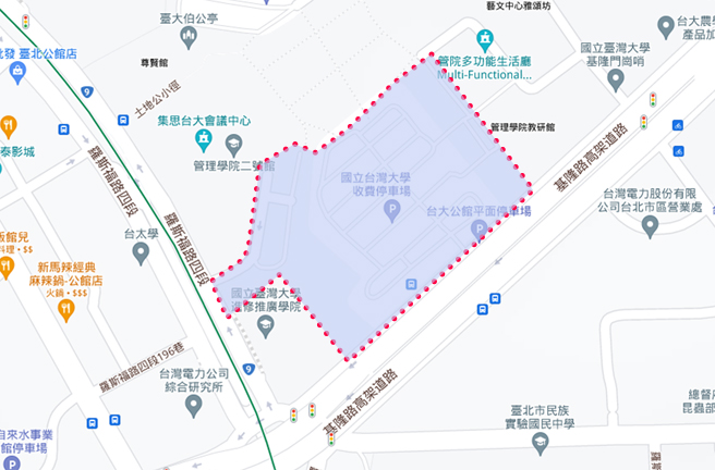 臺灣大學藝文大樓競圖:基地位置在臺北市羅斯福路四段及基隆路四段交口