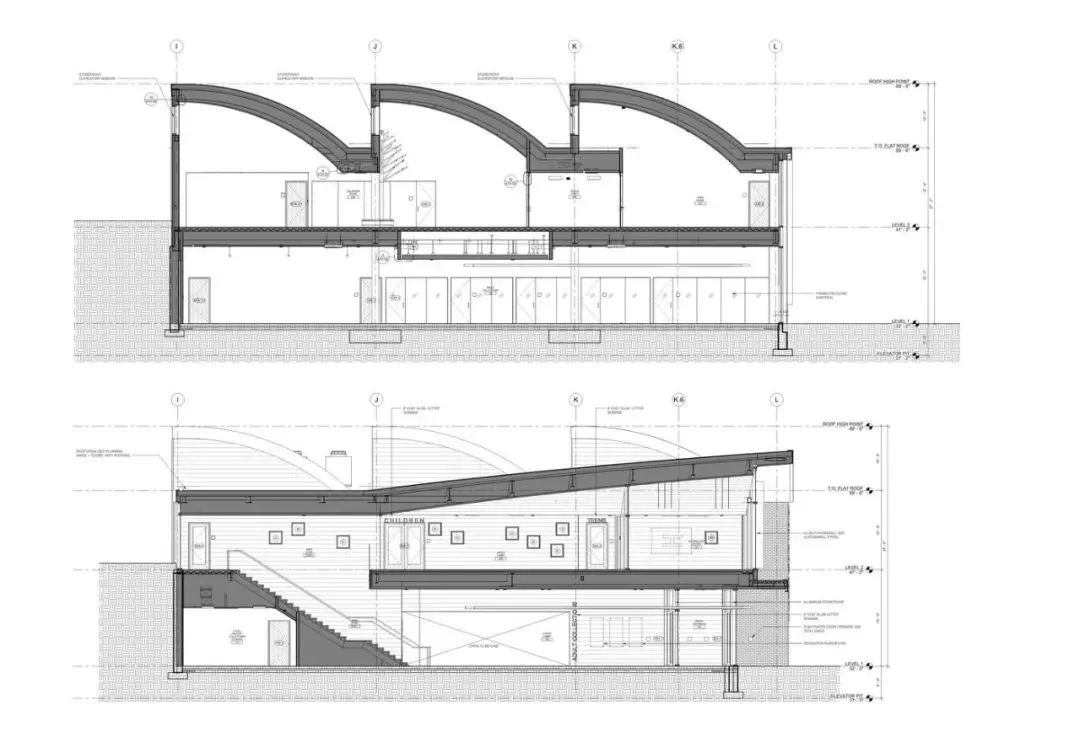 剖面圖 Section 零能耗圖書館Charlotte & William Bloomberg Medford Public Library／Schwartz/Silver Architects