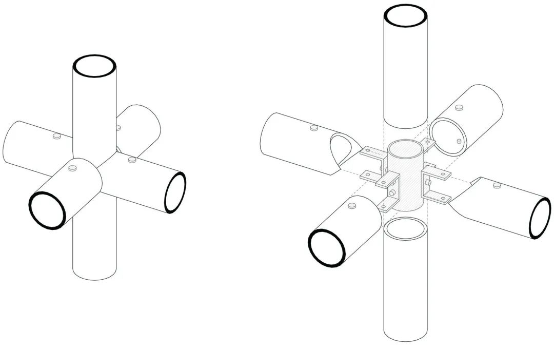 竹子結構接合節點等角透視圖／如恩設計研究室