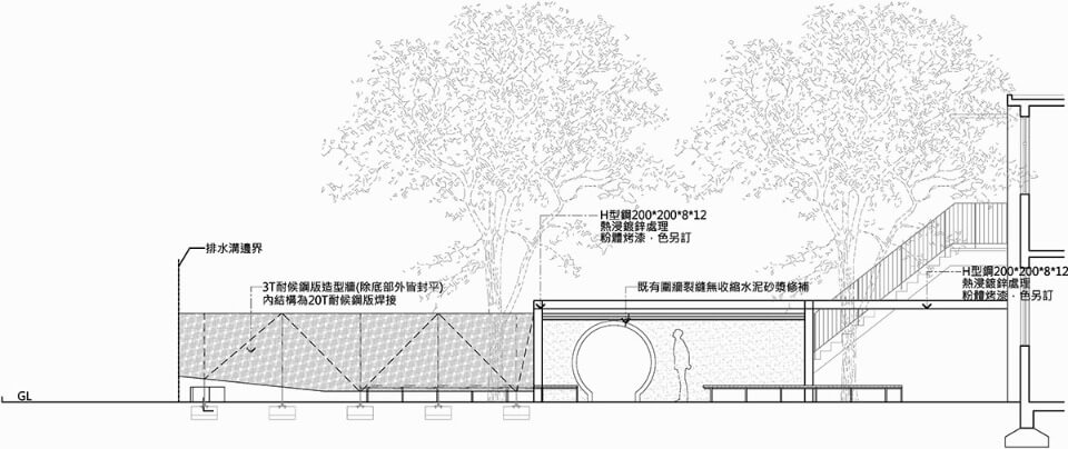 圍牆外觀立面圖 國家人權博物館-人權學習中心／徐忠瑋建築師事務所+方禾設計