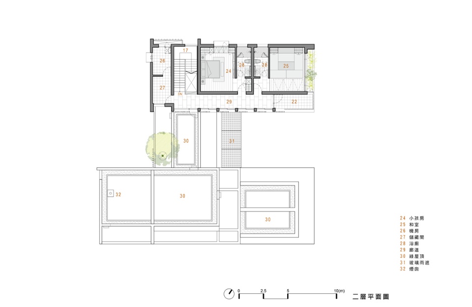 二層平面圖 秀岡山莊私人住宅，山合院／胡世昭 世騰建築設計事務所