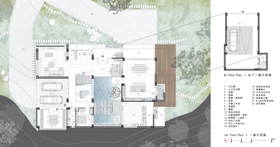 一層、地下層平面圖 Plan 新竹寶山‧階之屋/胡世昭 世騰建築設計事務所