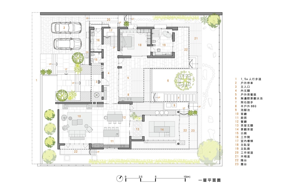 一層平面圖 秀岡山莊私人住宅，山合院／胡世昭 世騰建築設計事務所