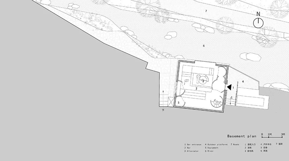 地下室平面圖 Plan 奉化棲霞坑發電站改造的溪邊餐廳／尌林建築設計事務所