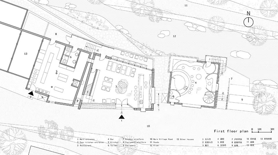 一樓平面圖 Plan 奉化棲霞坑發電站改造的溪邊餐廳／尌林建築設計事務所