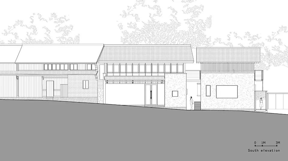 南向立面圖 Elevation 奉化棲霞坑發電站改造的溪邊餐廳／尌林建築設計事務所